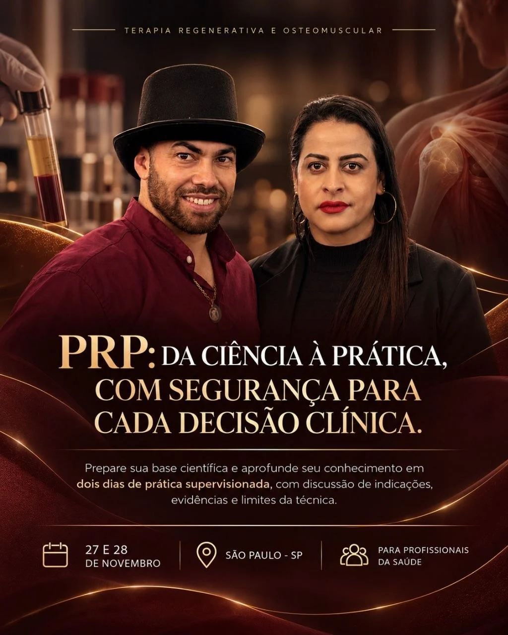 PRP: da ciência à prática, com segurança para cada decisão clínica. 27 e 28 de novembro, São Paulo, para profissionais da saúde
