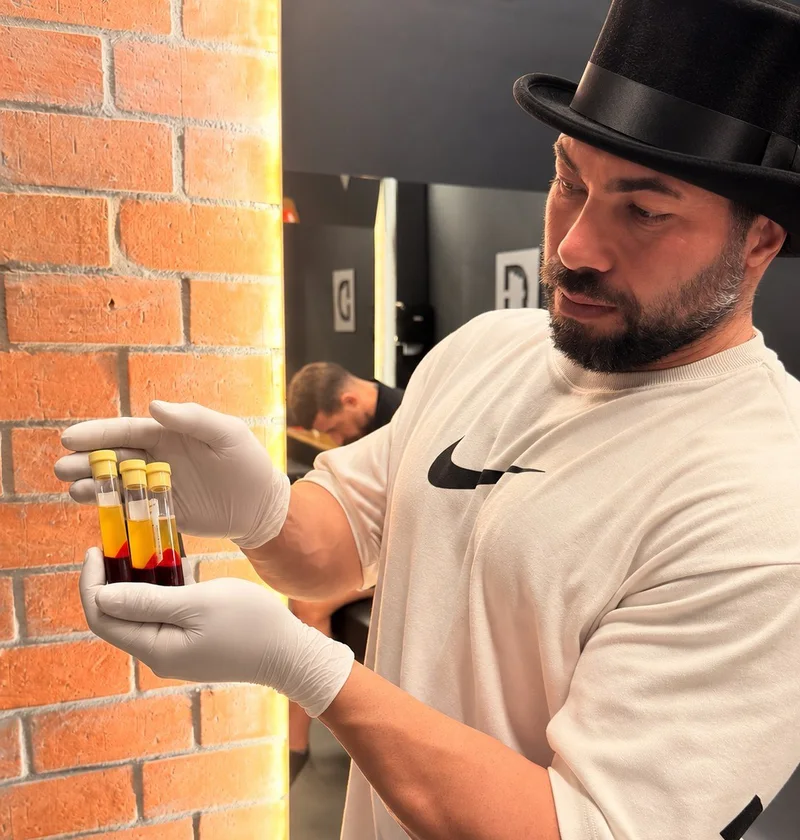 Dr. Jonas segurando tubos de PRP